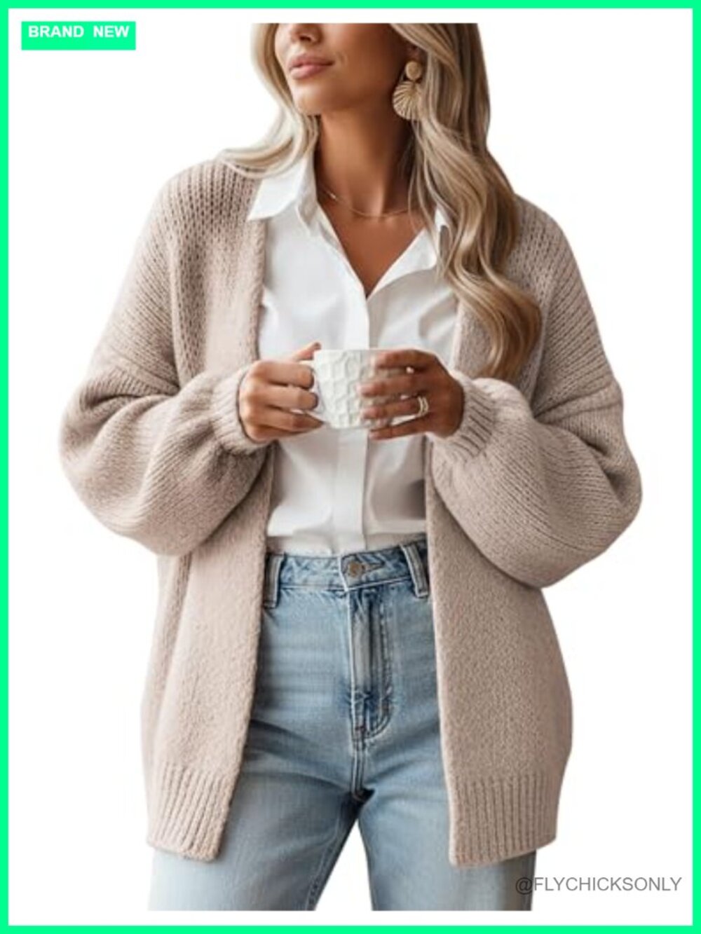 Oversized Chunky Knit Cardigan Soft Acrylic Long Sleeve